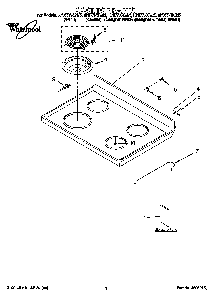 Whirlpool RF377PXGW5 cooktop diagram