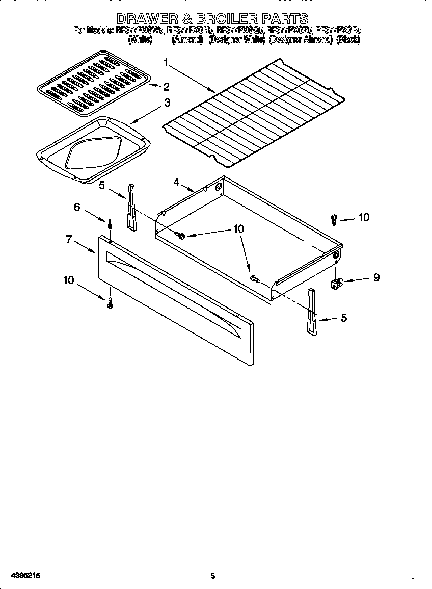 Whirlpool RF377PXGW5 drawer and broiler diagram