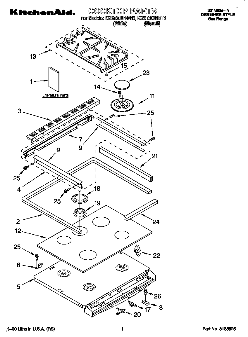 KitchenAid KGST300HWH3 cooktop diagram