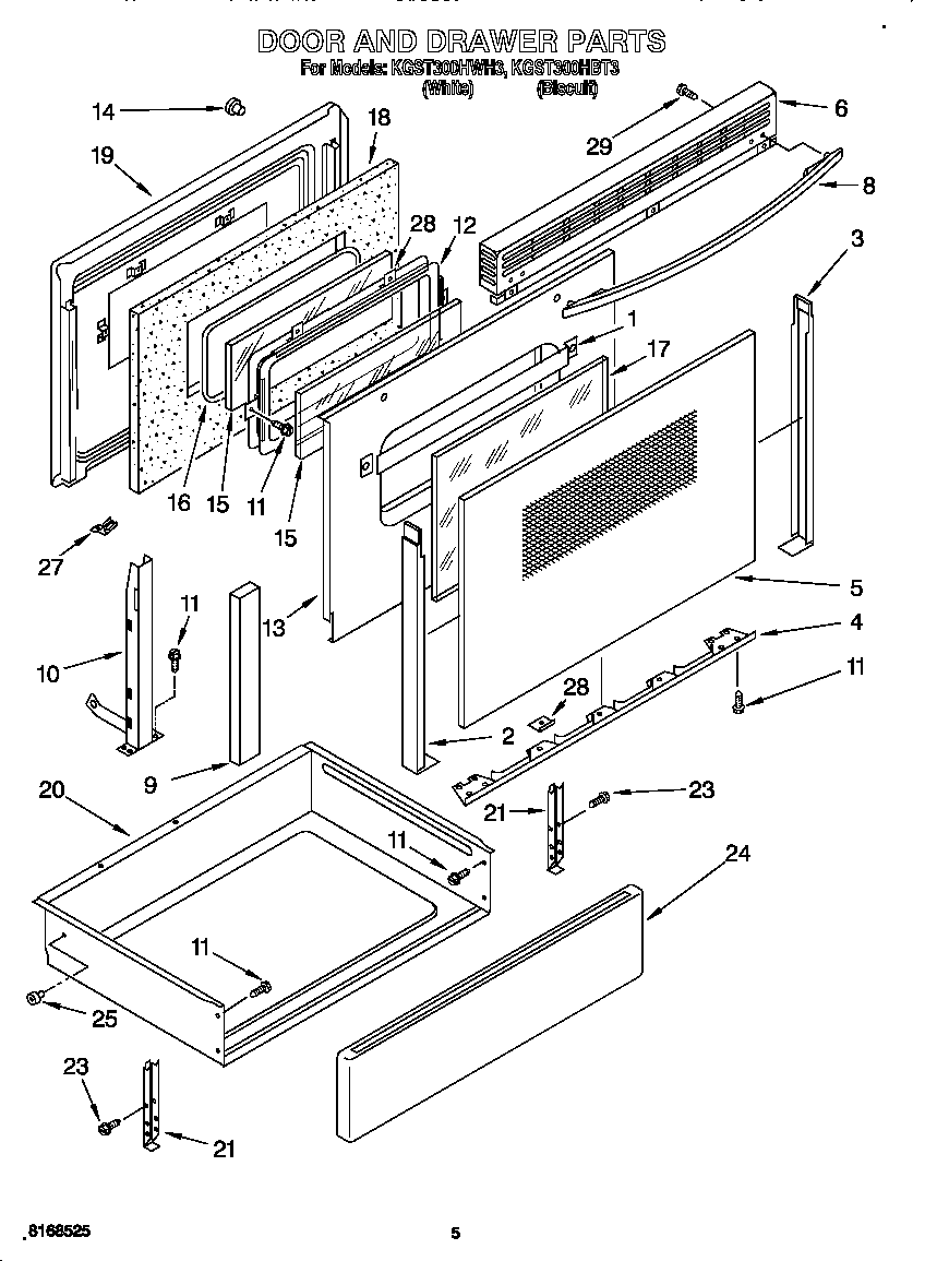 KitchenAid KGST300HWH3 door and drawer diagram