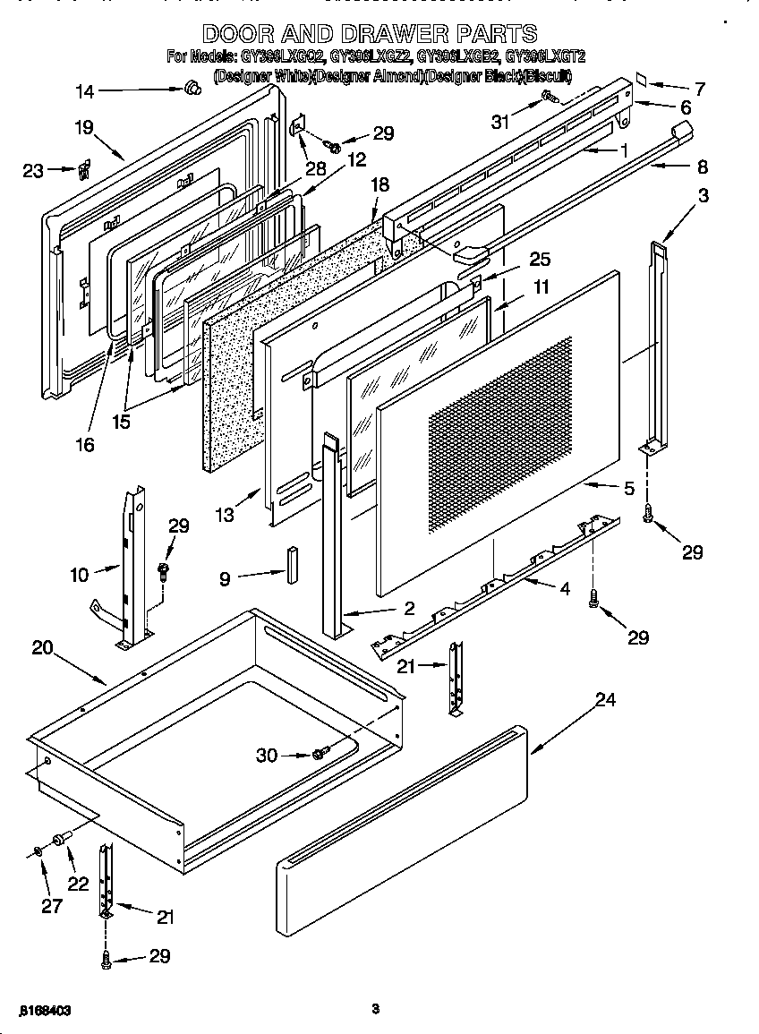 Whirlpool GY396LXGQ2 door and drawer diagram