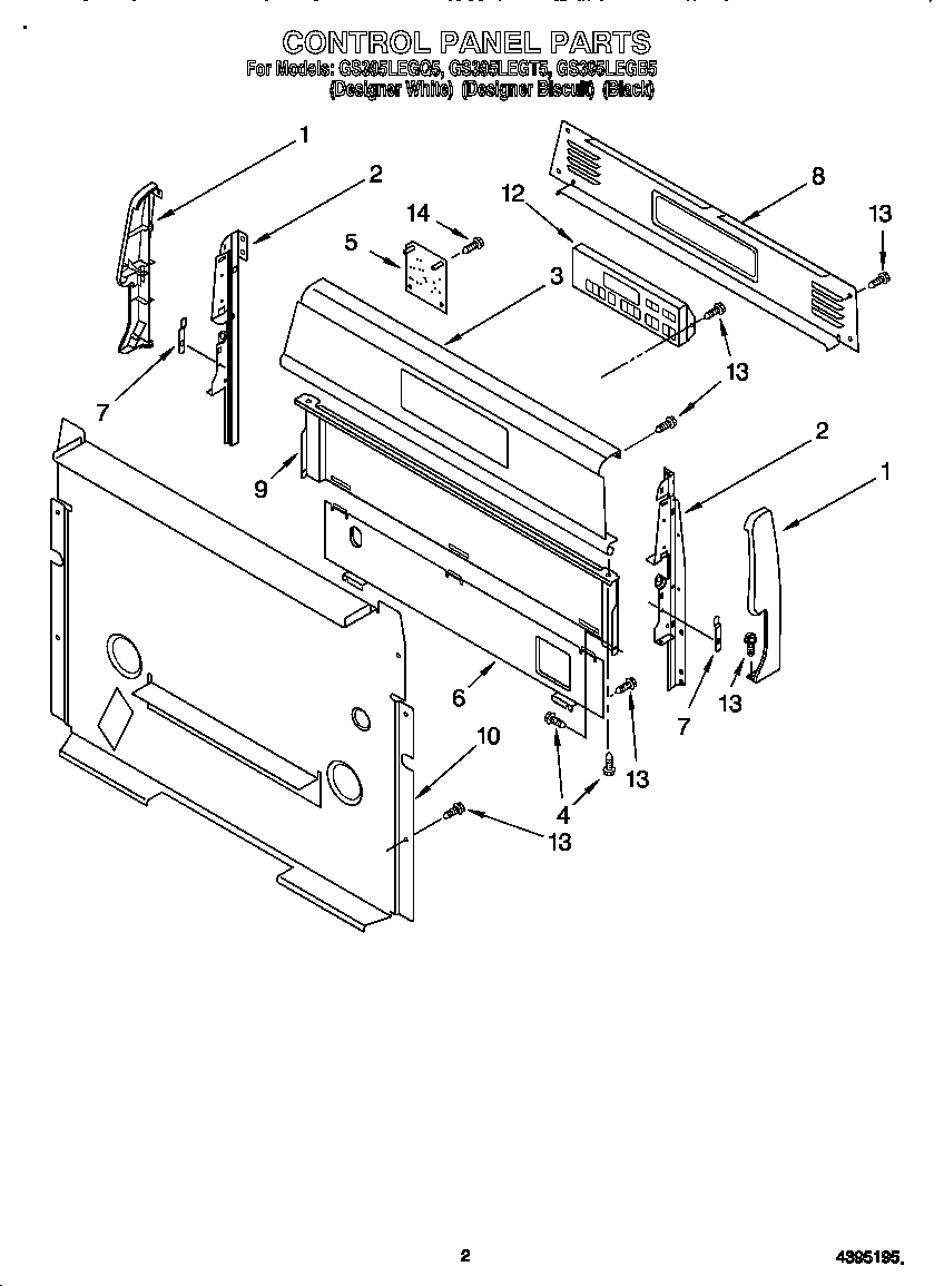 Whirlpool GS395LEGQ5 control panel diagram