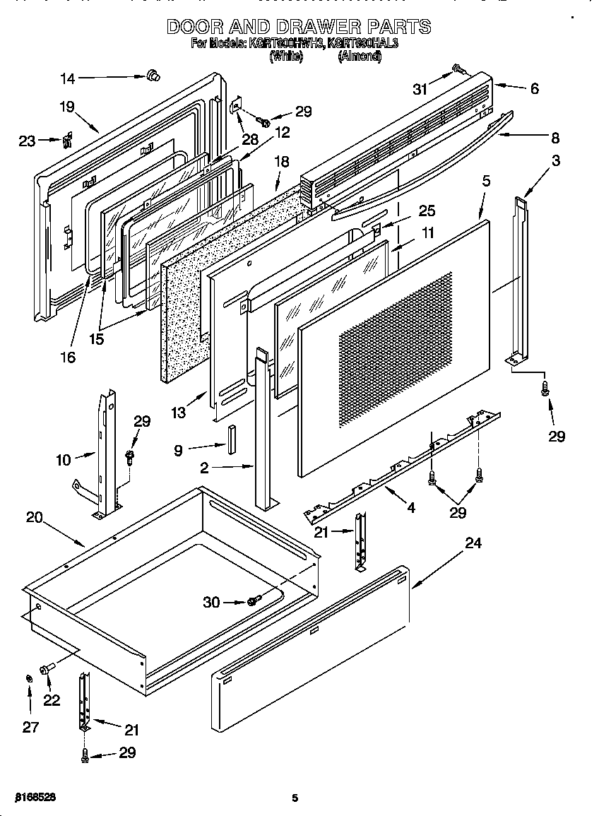 KitchenAid KGRT600HWH3 door and drawer diagram