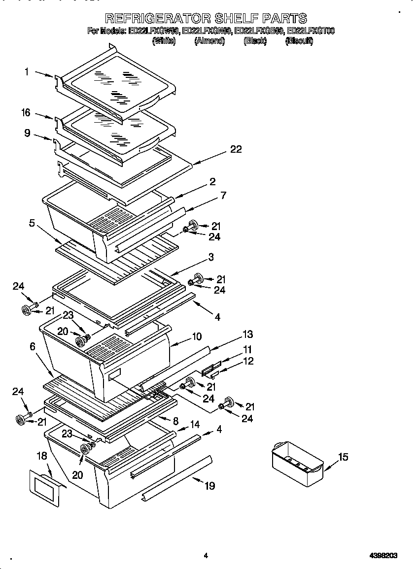 Whirlpool ED22LFXGW00 refrigerator shelf diagram
