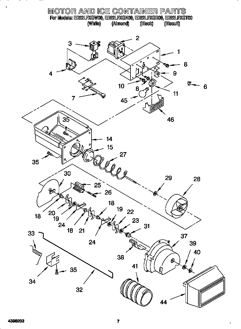Whirlpool ED22LFXGW00 motor and ice container diagram