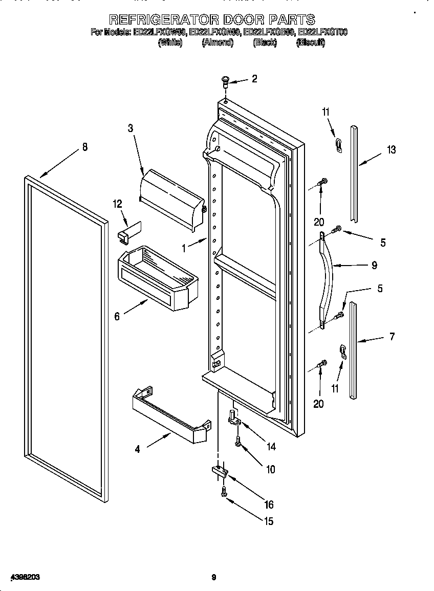 Whirlpool ED22LFXGW00 refrigerator door diagram