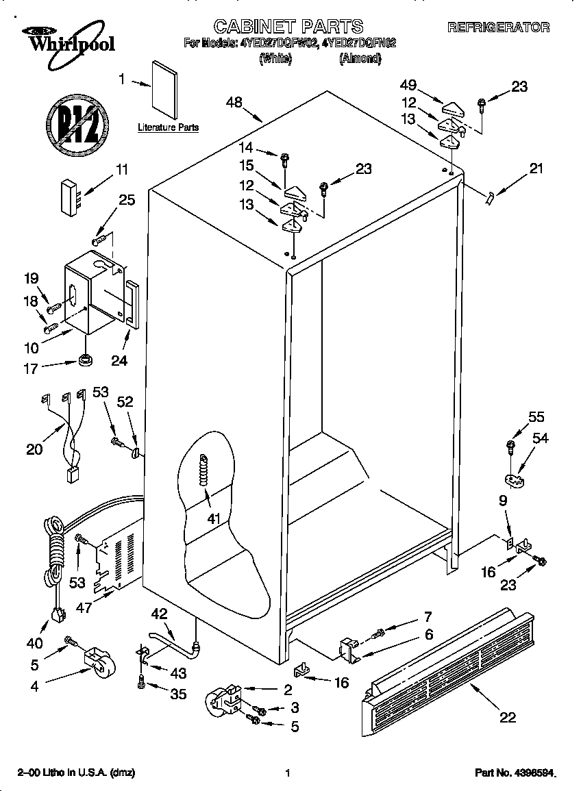 Whirlpool 4YED27DQFN02 cabinet diagram