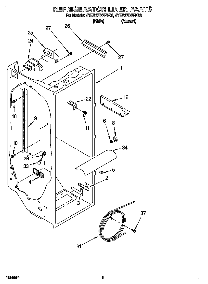 Whirlpool 4YED27DQFN02 refrigerator liner diagram