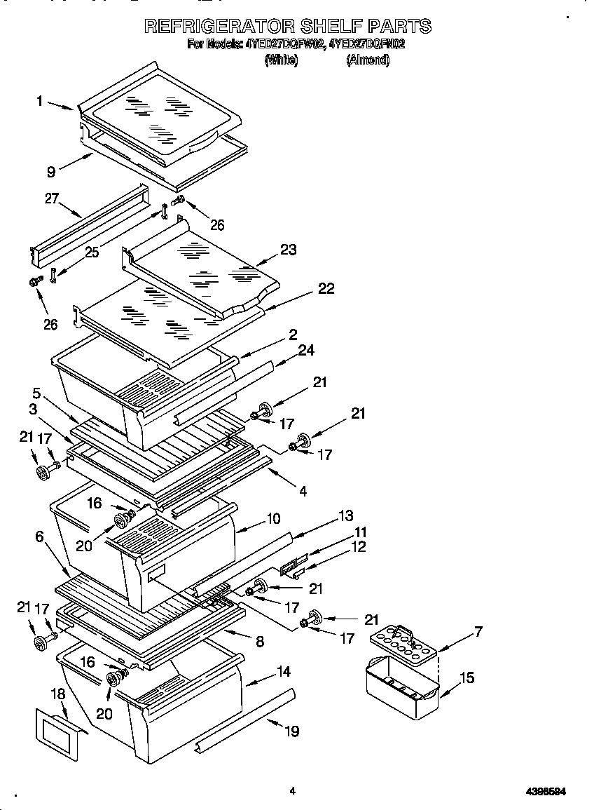 Whirlpool 4YED27DQFN02 refrigerator shelf diagram