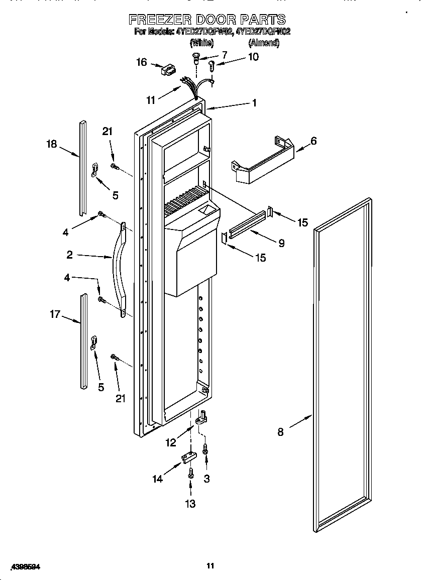Whirlpool 4YED27DQFN02 freezer door diagram