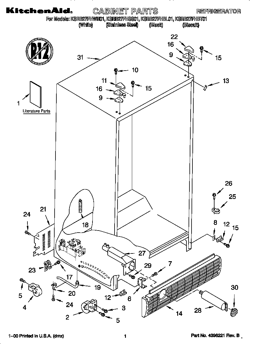 KitchenAid KSRB27FHBT01 cabinet diagram