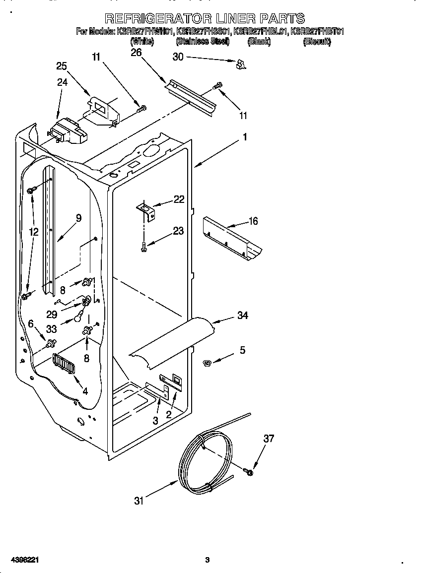 KitchenAid KSRB27FHBT01 refrigerator liner diagram