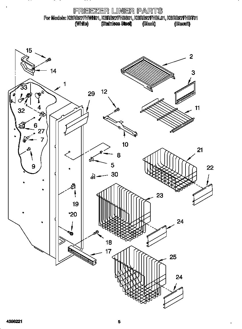KitchenAid KSRB27FHBT01 freezer liner diagram