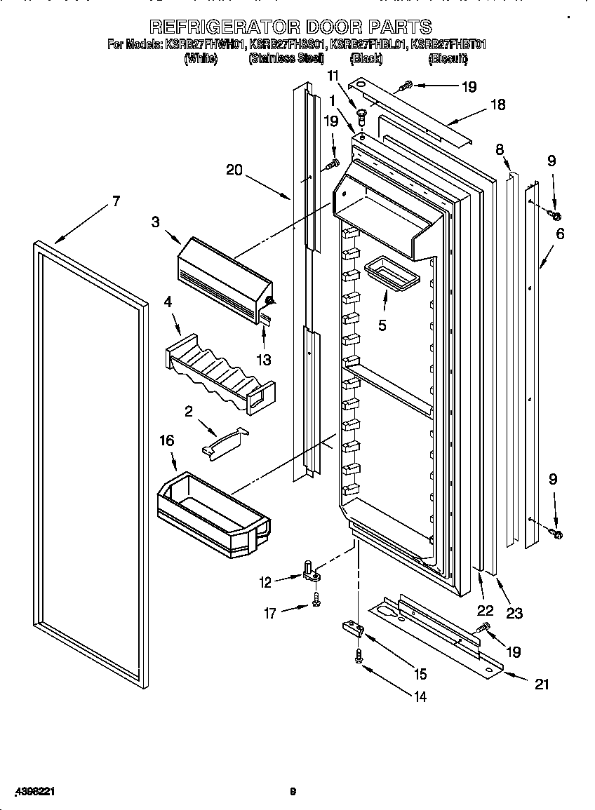 KitchenAid KSRB27FHBT01 refrigerator door diagram