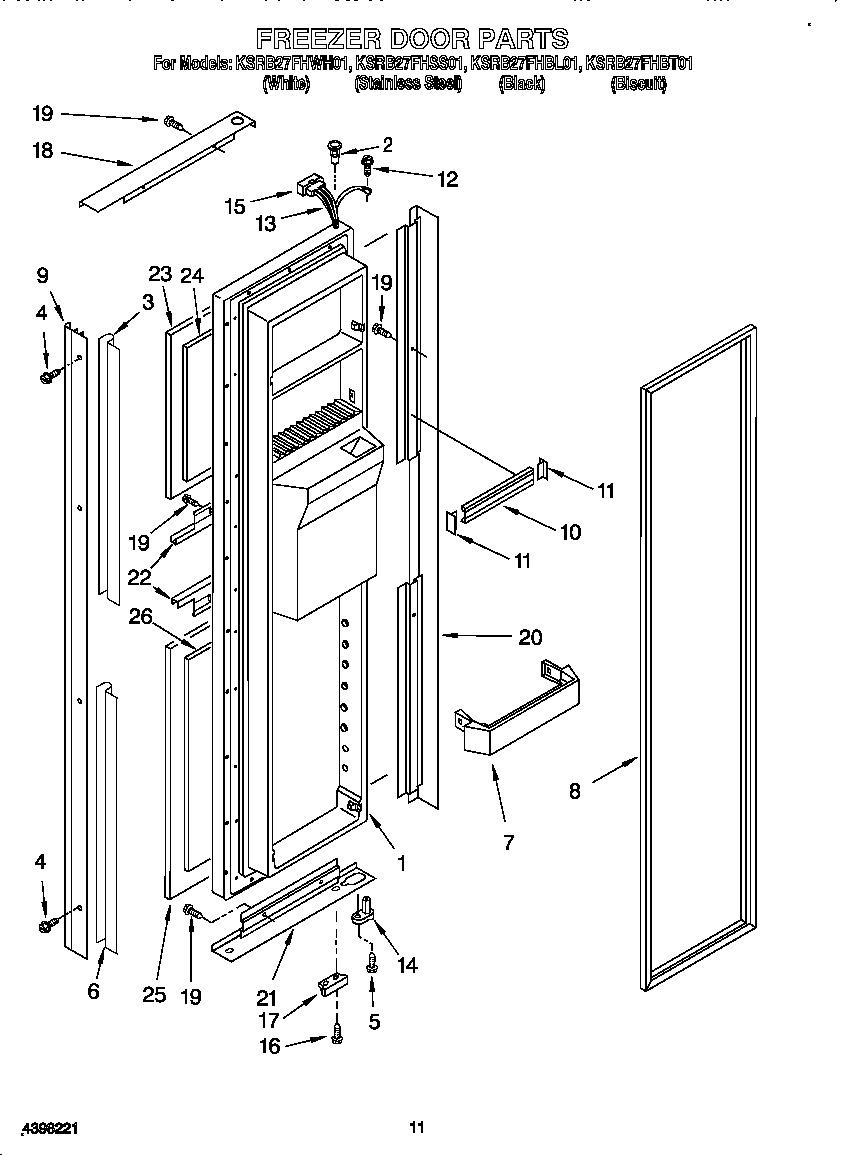 KitchenAid KSRB27FHBT01 freezer door diagram