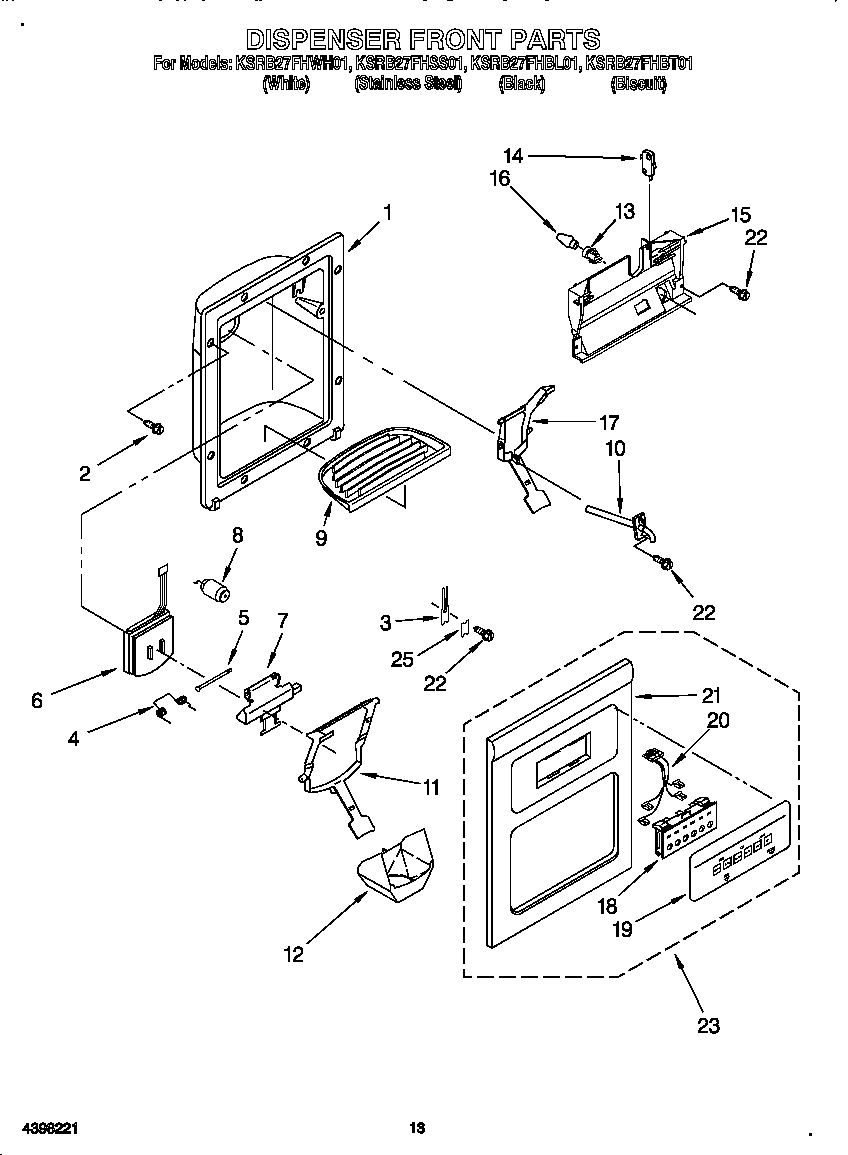 KitchenAid KSRB27FHBT01 dispenser front diagram