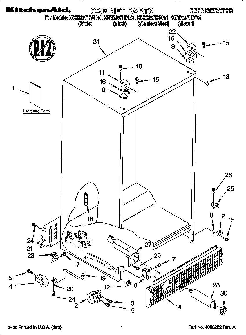KitchenAid KSRB25FHBL01 cabinet diagram