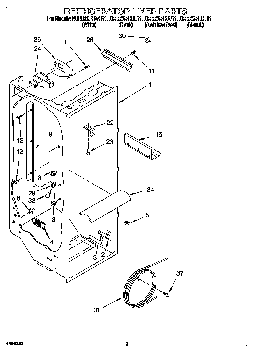KitchenAid KSRB25FHBL01 refrigerator liner diagram