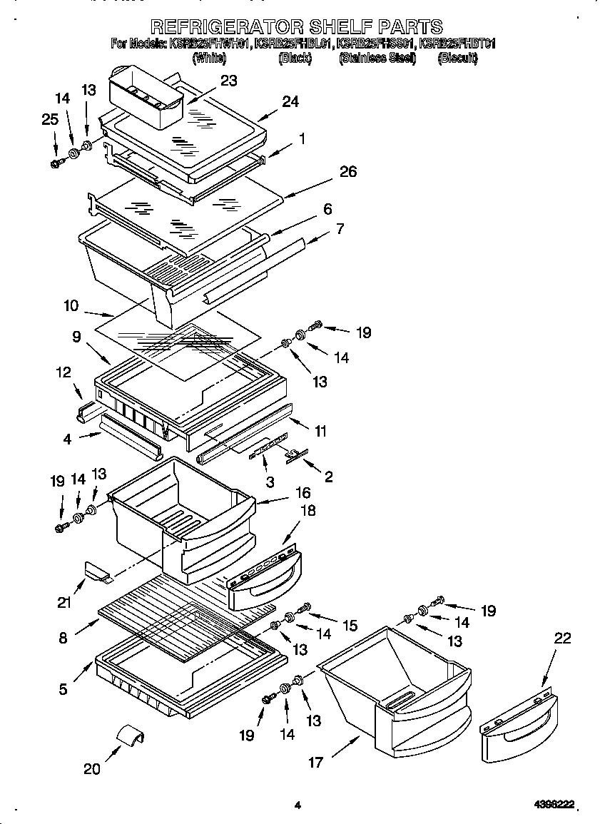 KitchenAid KSRB25FHBL01 refrigerator shelf diagram