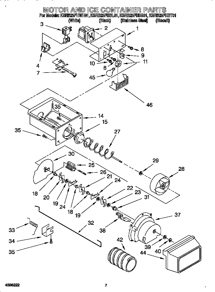 KitchenAid KSRB25FHBL01 motor and ice container diagram