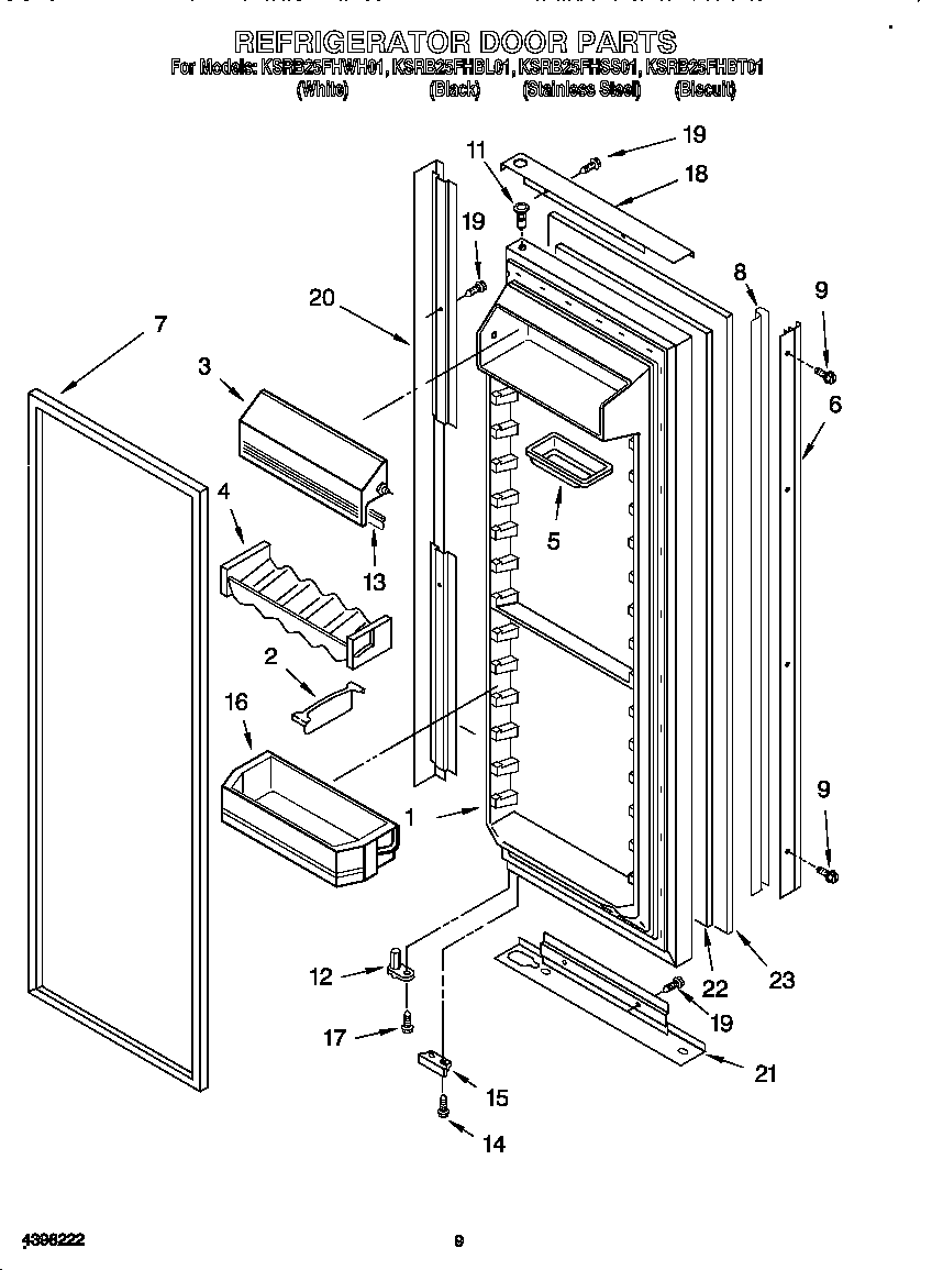 KitchenAid KSRB25FHBL01 refrigerator door diagram