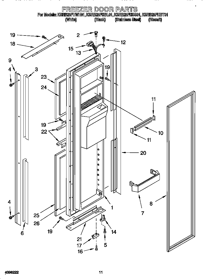 KitchenAid KSRB25FHBL01 freezer door diagram