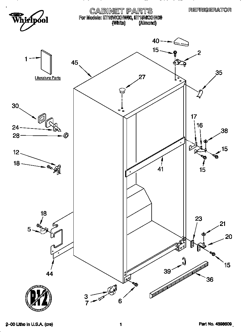 Whirlpool ET18VKXHW00 cabinet diagram