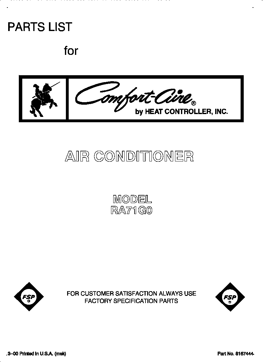 Whirlpool RA71G0 front cover diagram
