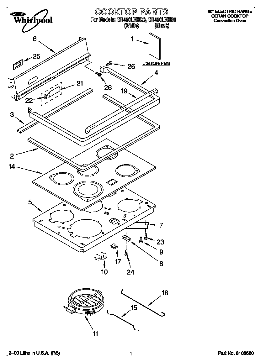 Whirlpool GR450LXHQ0 cooktop diagram