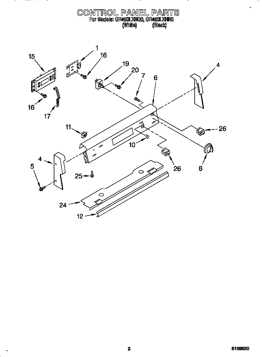 Whirlpool GR450LXHQ0 control panel diagram