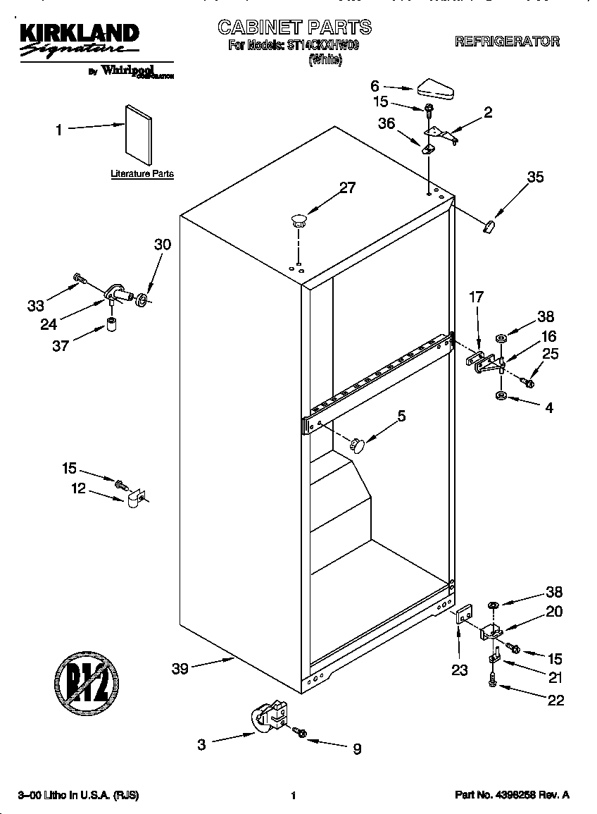 Kirkland ST14CKXHW00 cabinet diagram