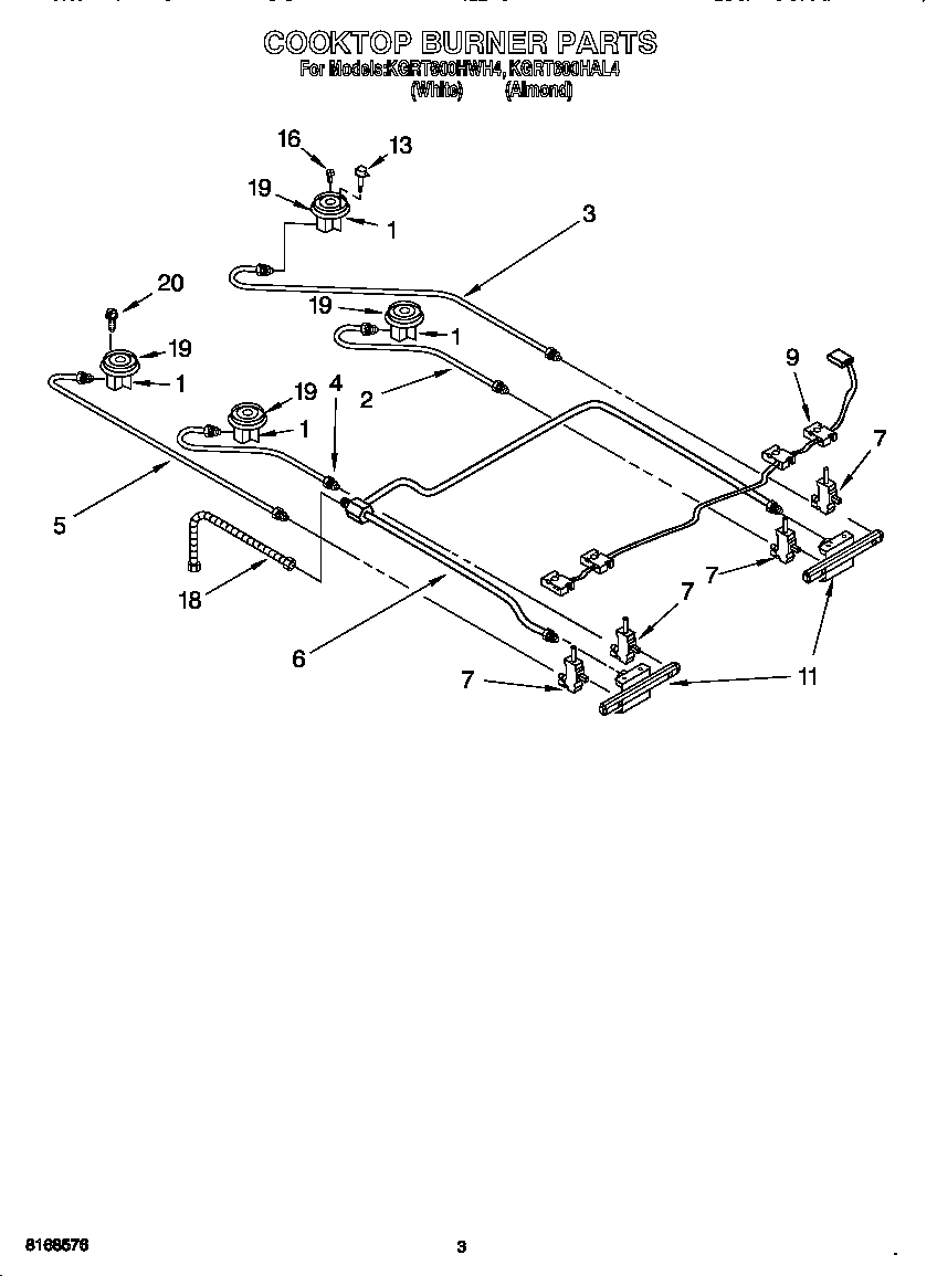 KitchenAid KGRT600HAL4 cooktop burner diagram