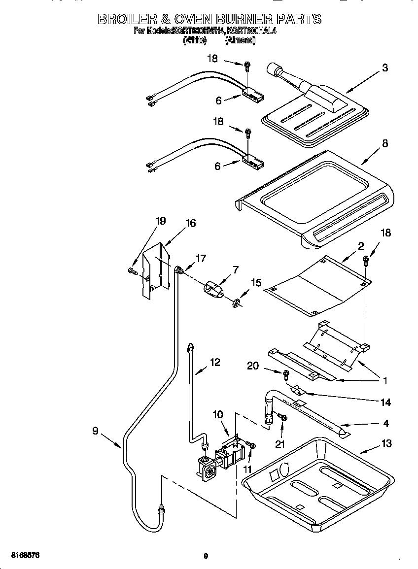 KitchenAid KGRT600HAL4 broiler and oven burner diagram