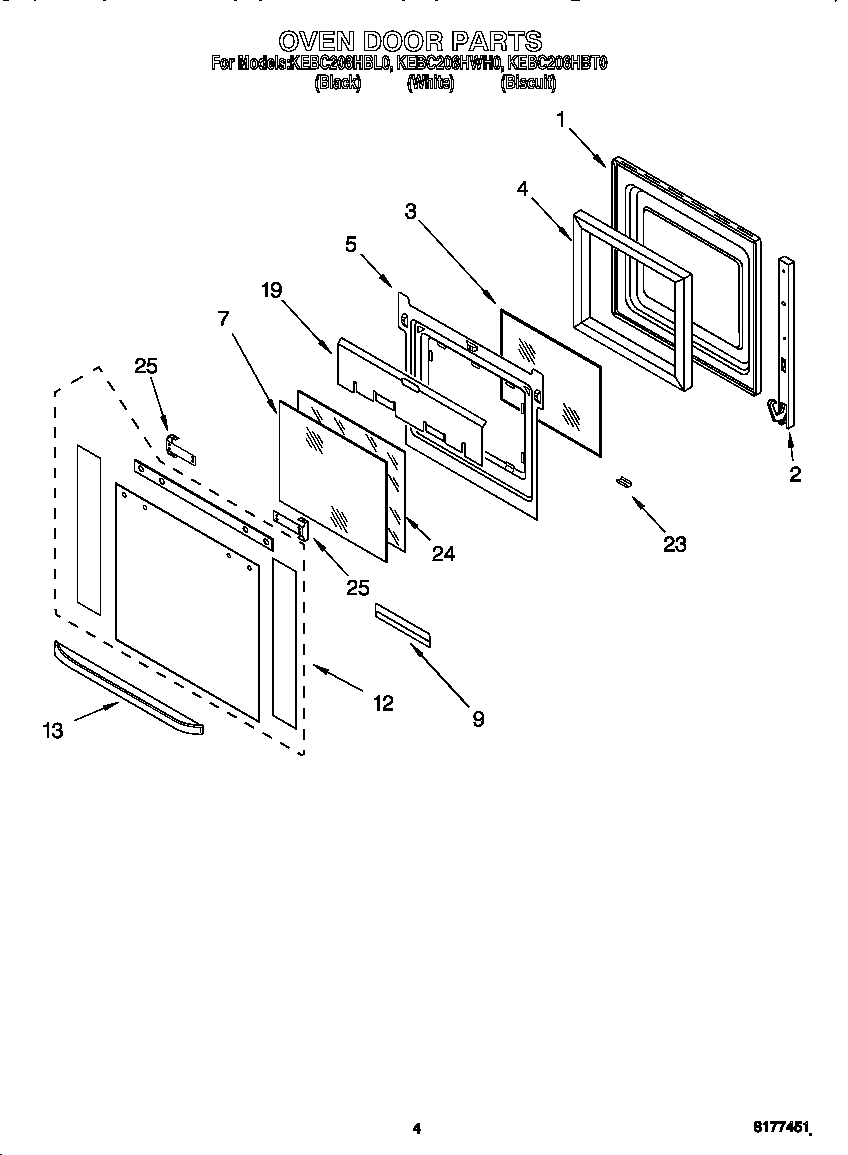 KitchenAid KEBC208HBL0 oven door diagram