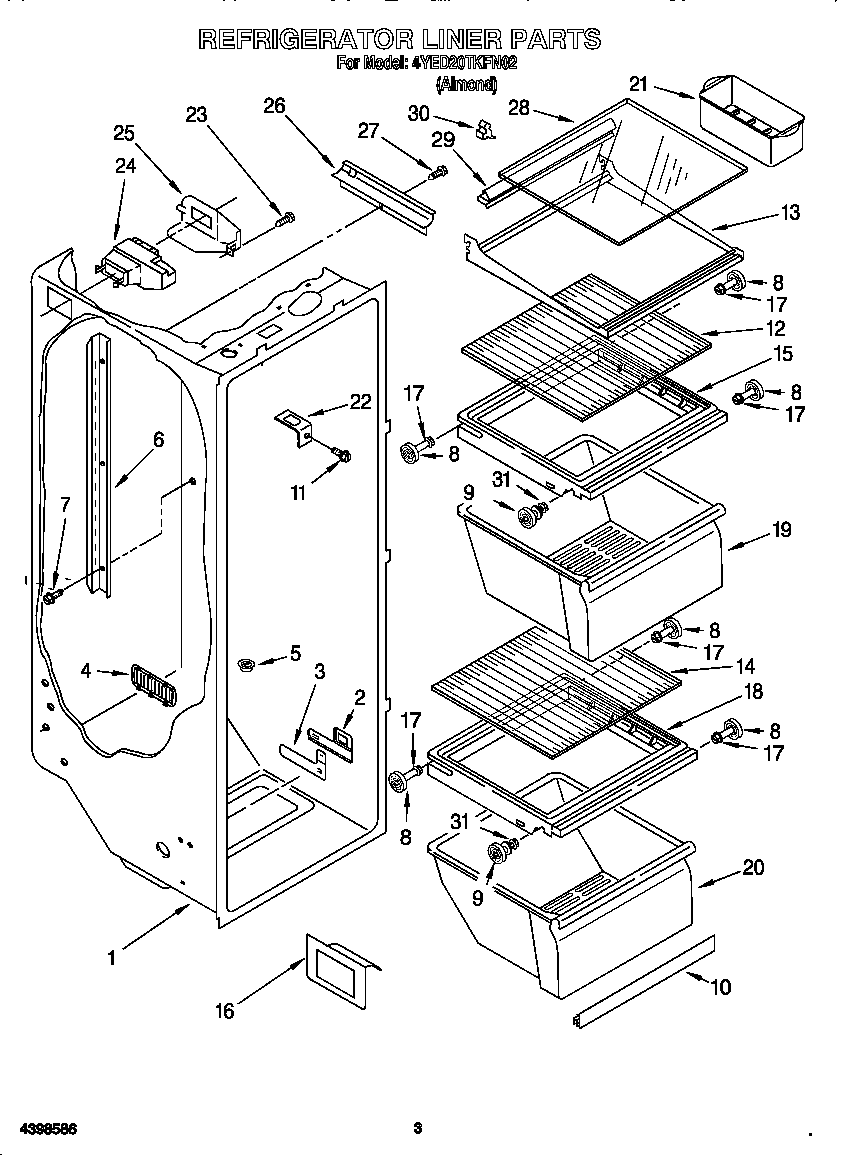 Whirlpool 4YED20TKFN02 refrigerator liner diagram