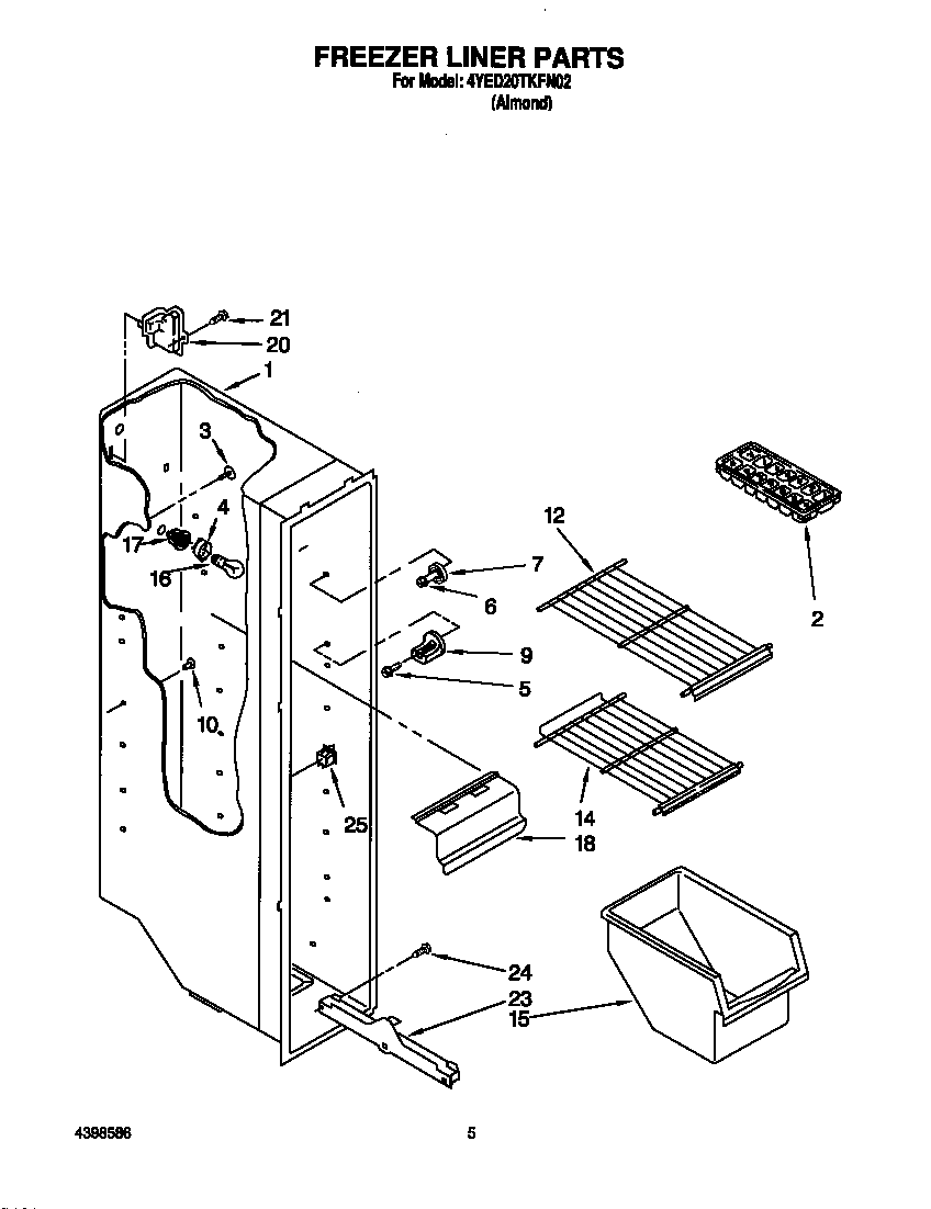 Whirlpool 4YED20TKFN02 freezer liner diagram