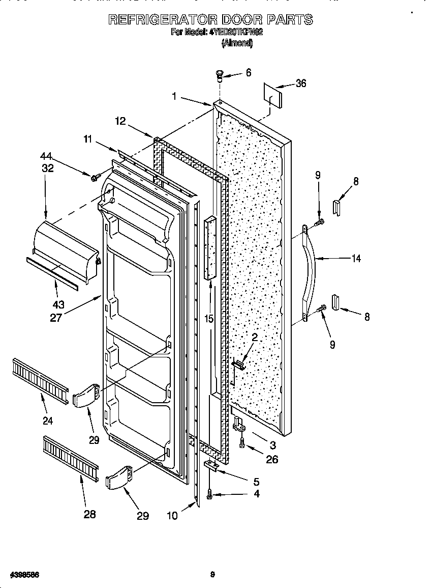Whirlpool 4YED20TKFN02 refrigerator door diagram