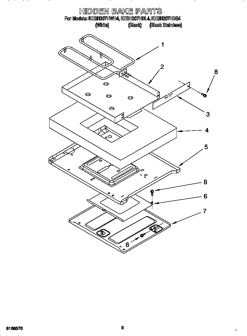 KitchenAid KESH307HBS4 hidden bake diagram