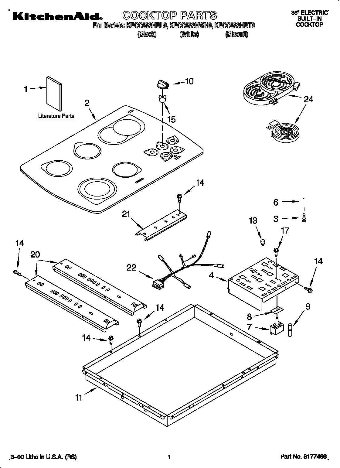 KitchenAid KECC563HBT0 cooktop diagram