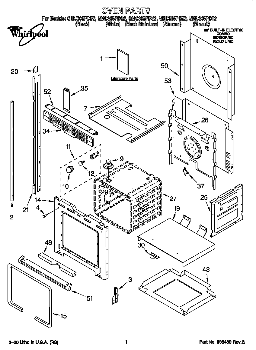 Whirlpool GMC305PDT2 oven diagram