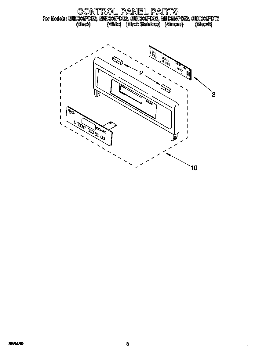 Whirlpool GMC305PDT2 control panel diagram