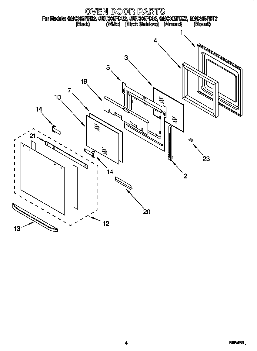 Whirlpool GMC305PDT2 oven door diagram