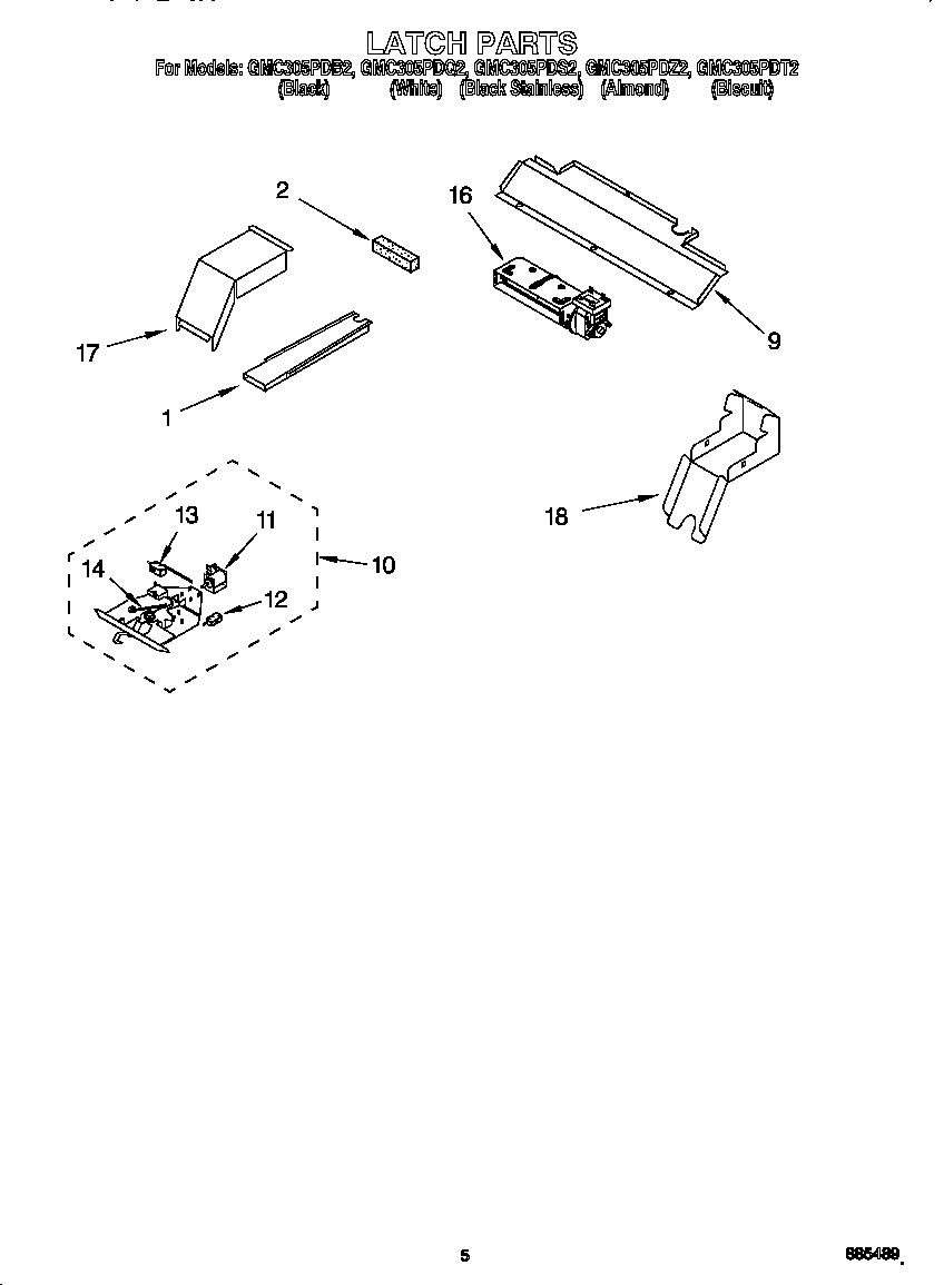 Whirlpool GMC305PDT2 latch diagram