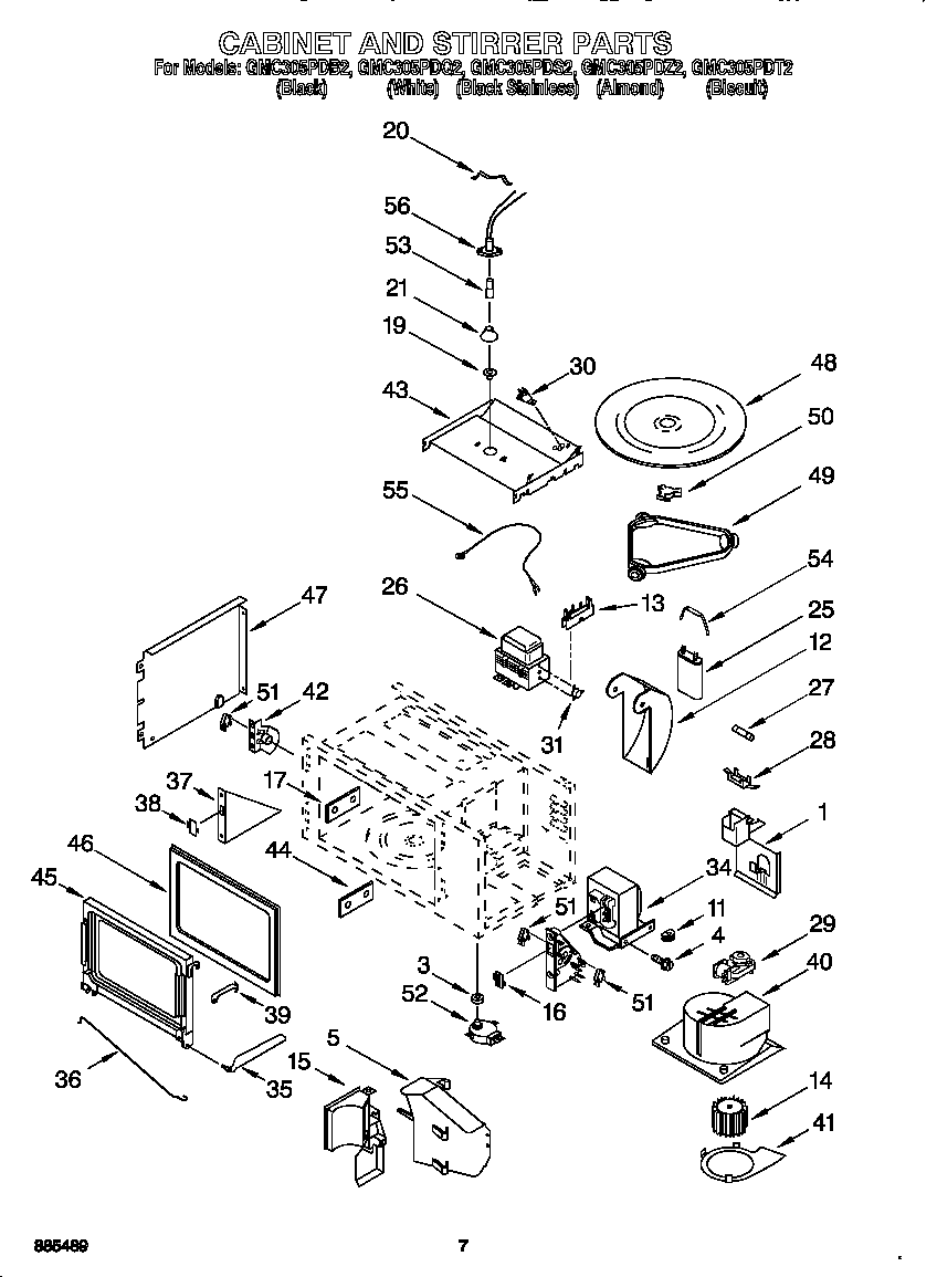 Whirlpool GMC305PDT2 cabinet and stirrer diagram