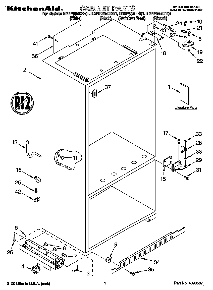 KitchenAid KBRP36MHT01 cabinet diagram