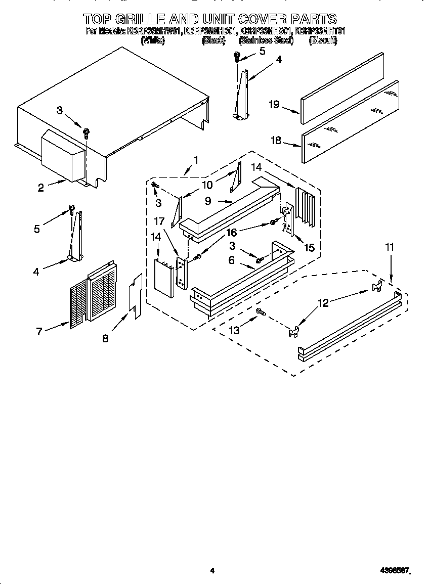 KitchenAid KBRP36MHT01 top grille and unit cover diagram