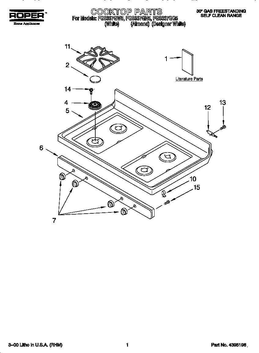 Roper FGS337GW5 cooktop diagram