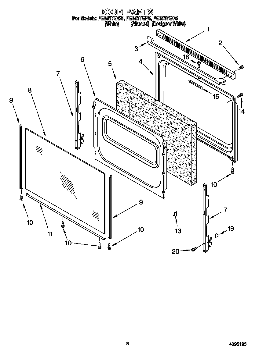 Roper FGS337GW5 door diagram