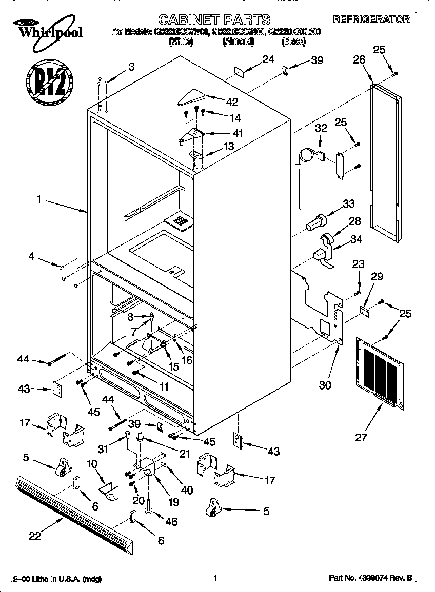 Whirlpool GB22DKXGN00 cabinet diagram