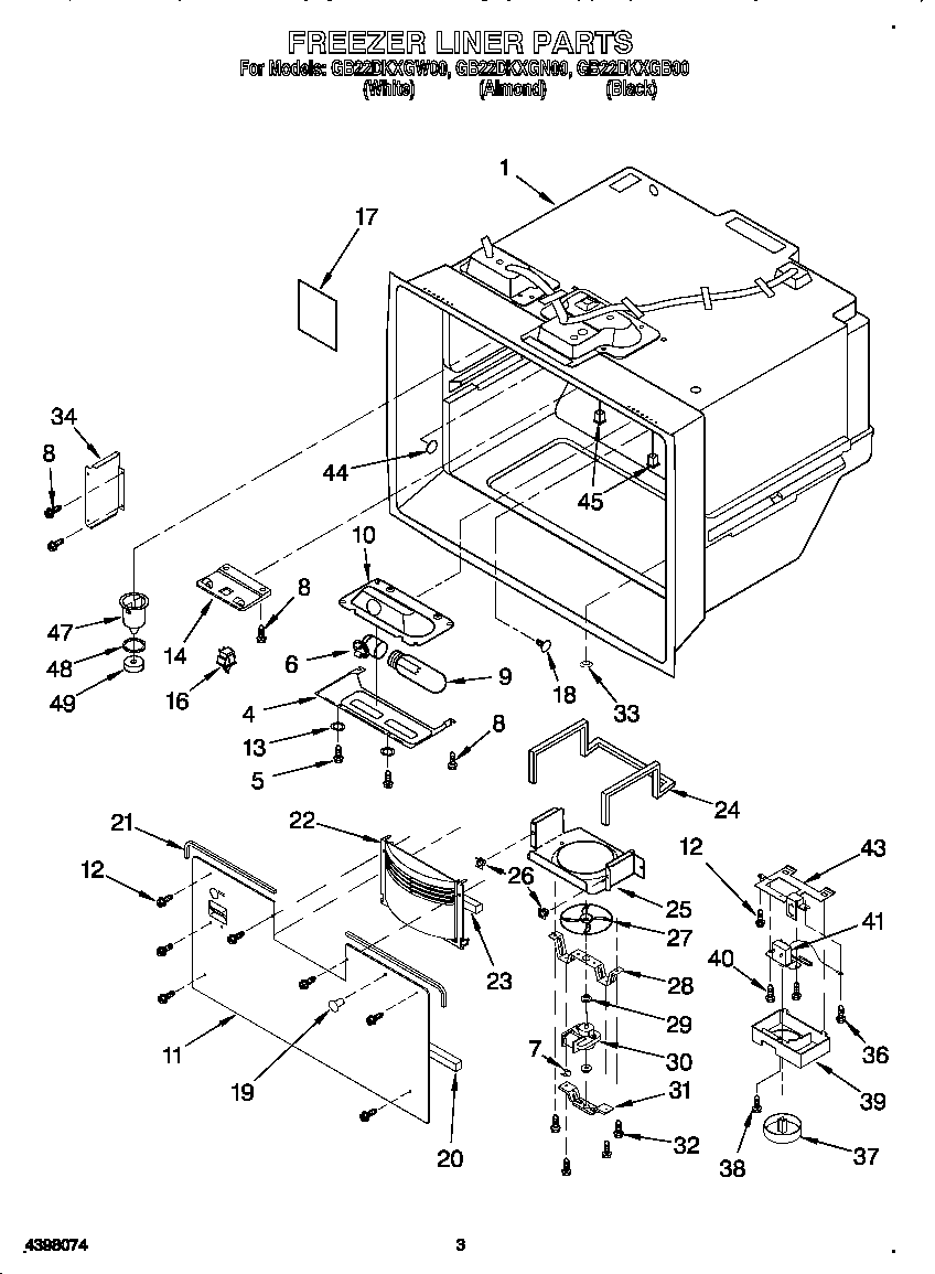 Whirlpool GB22DKXGN00 freezer liner diagram